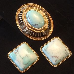 Estate Sale ! 3 Piece Set, Clip Earrings & Brooch